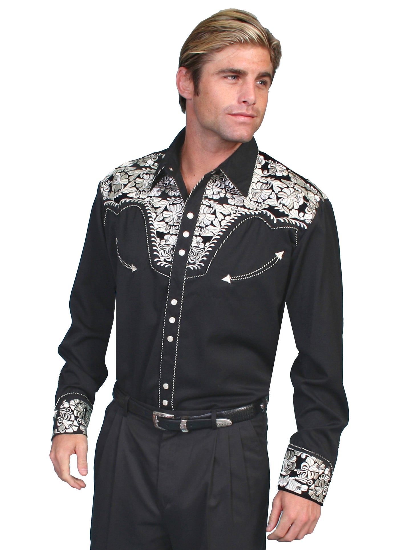 SCULLY FLORAL TOOLED EMBROIDERY SHIRT - Silver