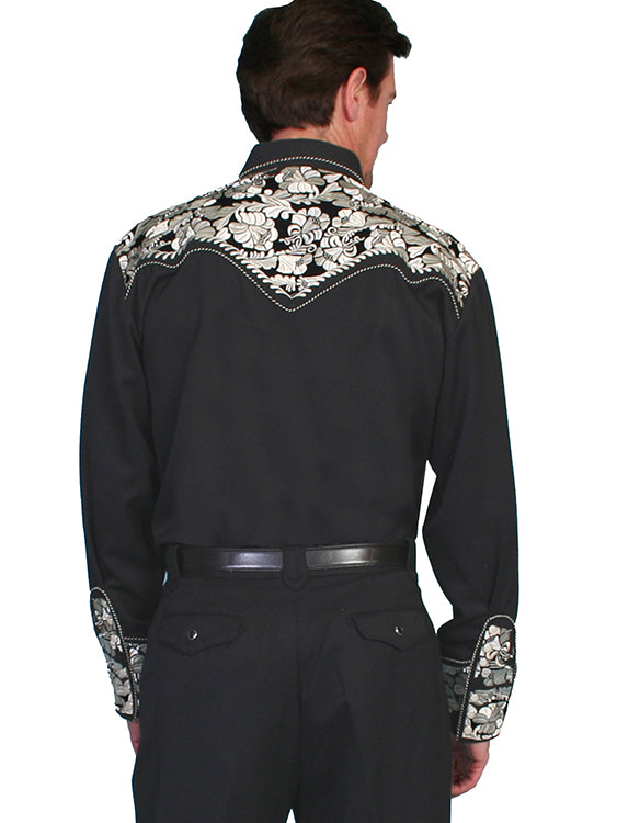 SCULLY FLORAL TOOLED EMBROIDERY SHIRT - Silver