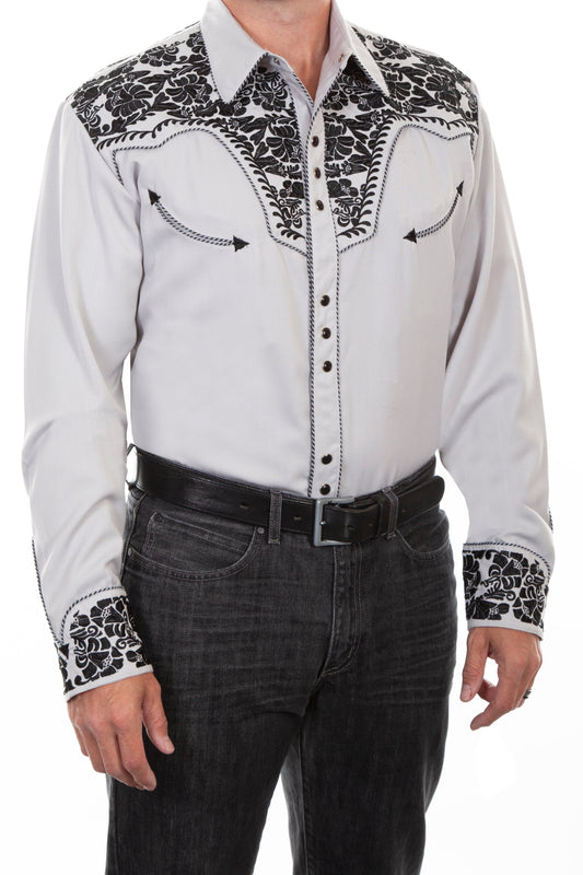 SCULLY FLORAL TOOLED EMBROIDERY SHIRT - Steel