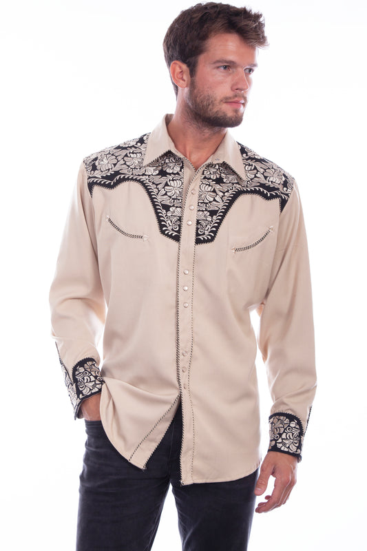 SCULLY FLORAL TOOLED EMBROIDERY SHIRT - Tan