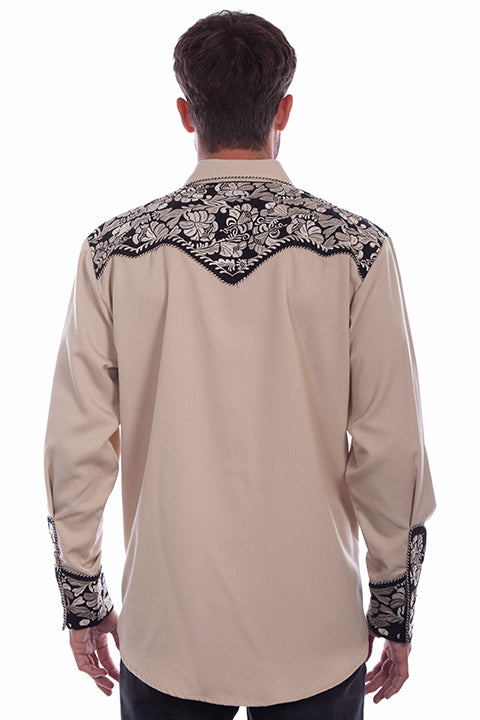 SCULLY FLORAL TOOLED EMBROIDERY SHIRT - Black, Cream and Silver