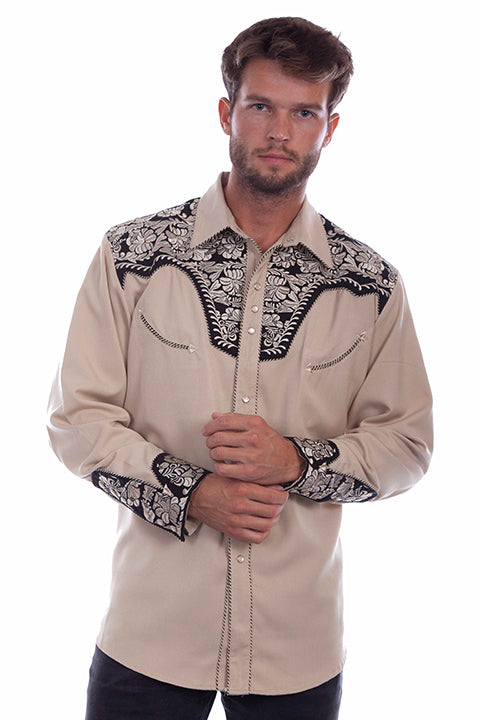 SCULLY FLORAL TOOLED EMBROIDERY SHIRT - Black, Cream and Silver