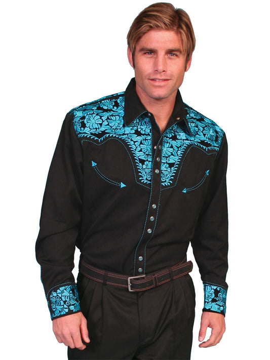 SCULLY FLORAL TOOLED EMBROIDERY SHIRT - Turquoise