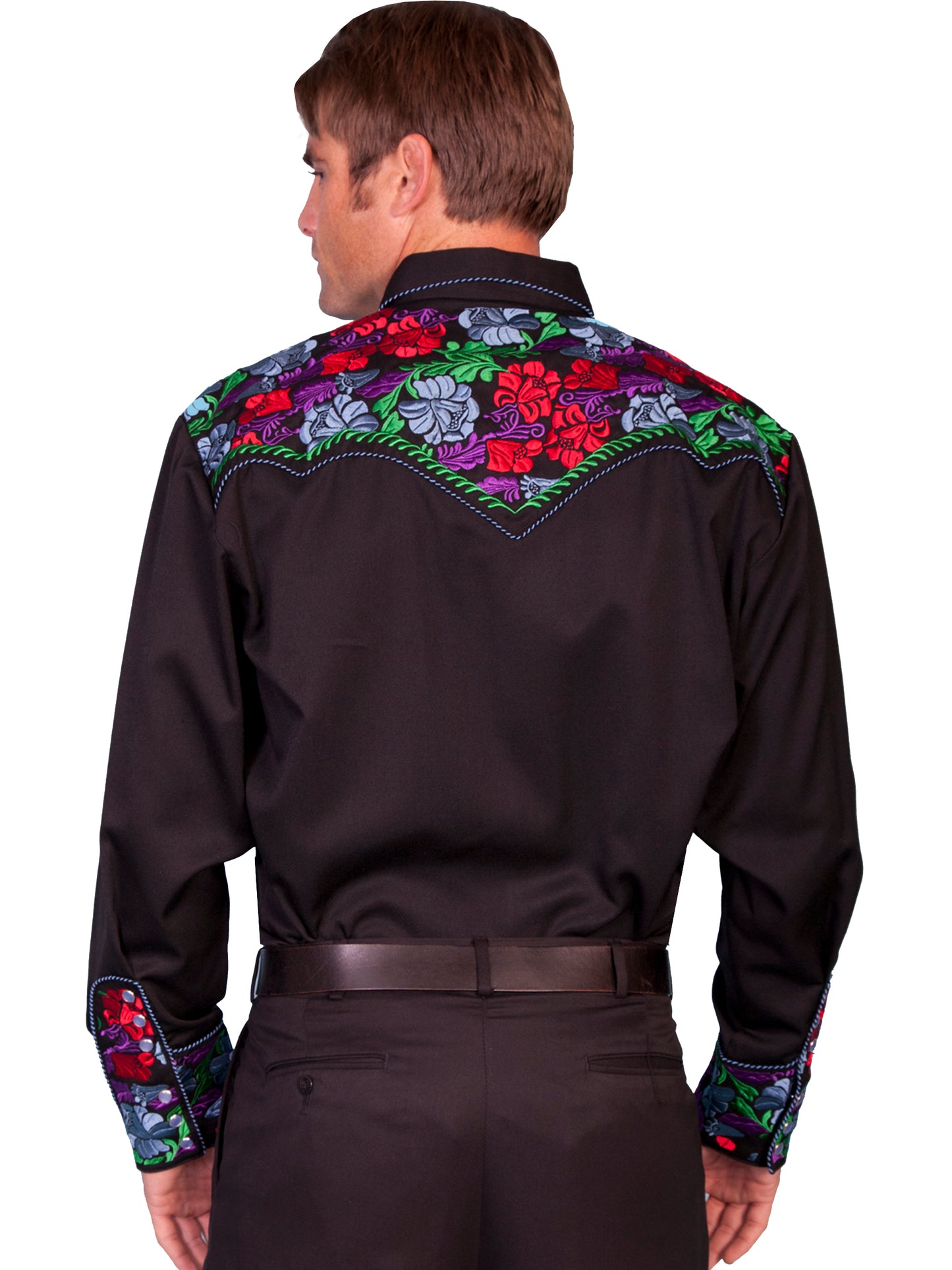 SCULLY COLORFUL FLORAL TOOLED EMBX. SHIRT BIG & TALL - Blue