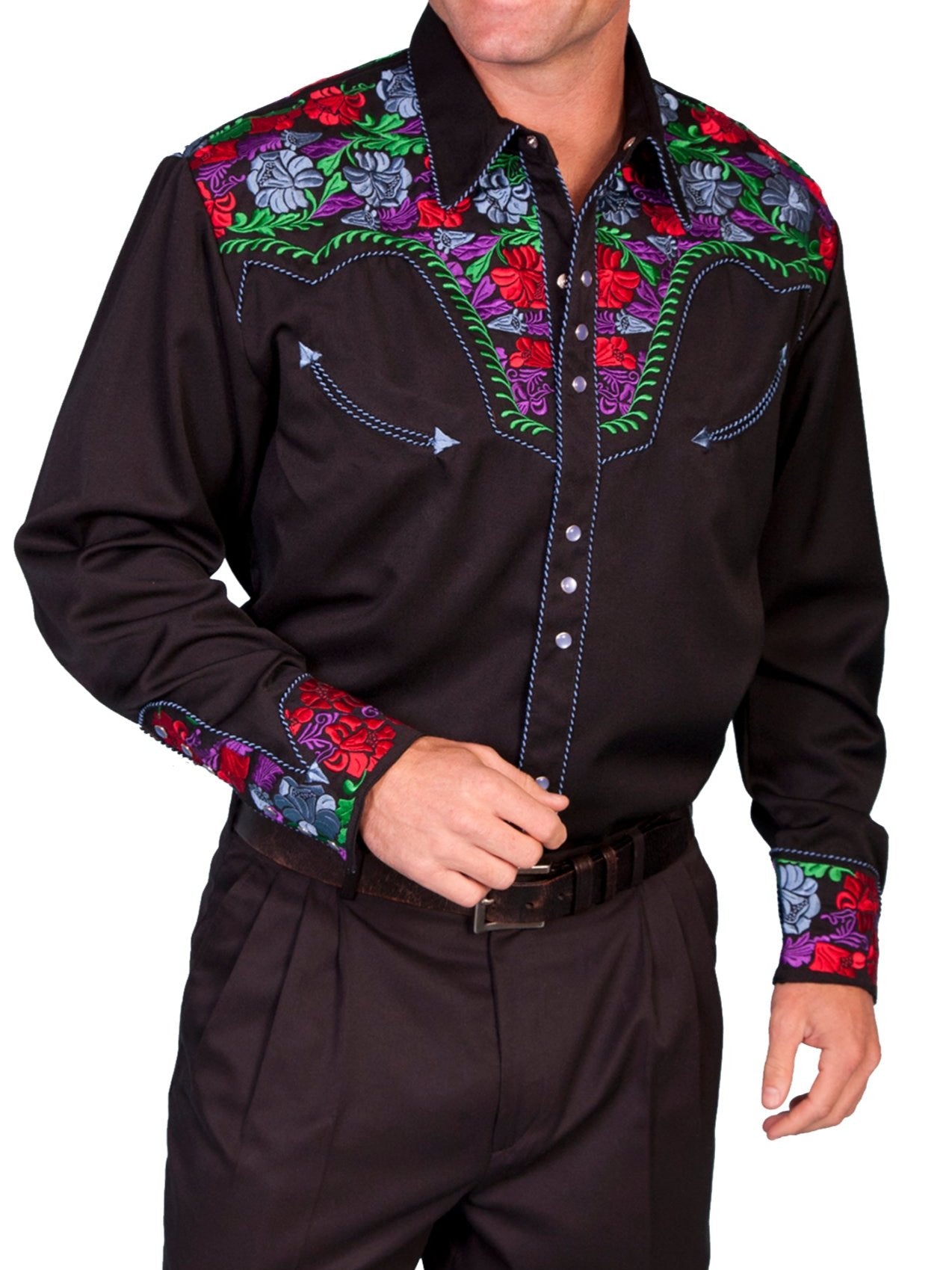 SCULLY COLORFUL FLORAL TOOLED EMBX. SHIRT BIG & TALL - Blue