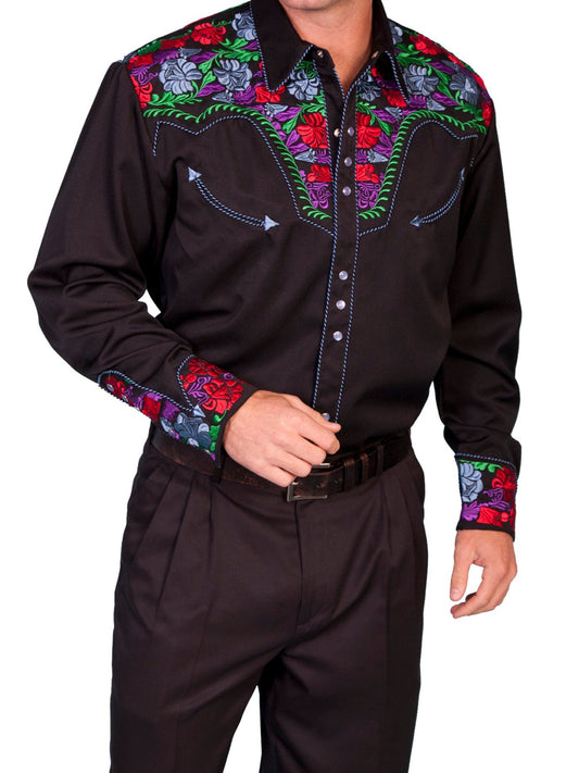 SCULLY COLORFUL FLORAL TOOLED EMB. SHIRT - Blue