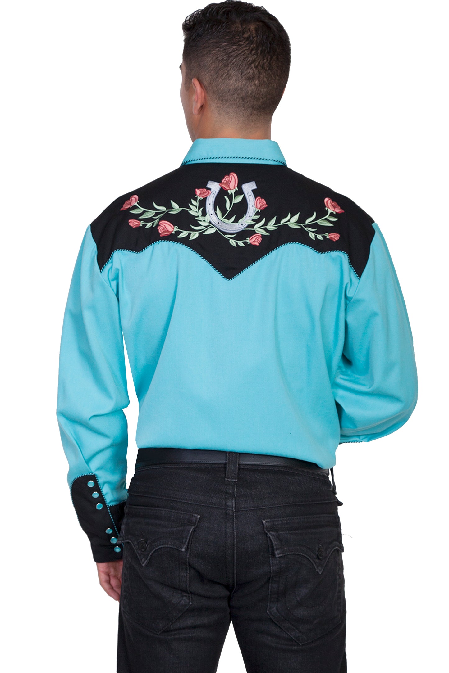 SCULLY HORSESHOE ROSE EMBROIDERY SHIRT - Turquoise