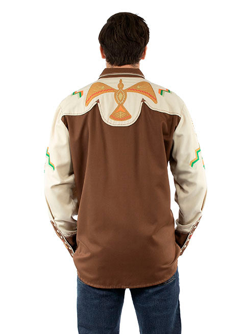 SCULLY AZTEC SOUTHWEST EMBROIDERY SHIRT - Brown and Cream