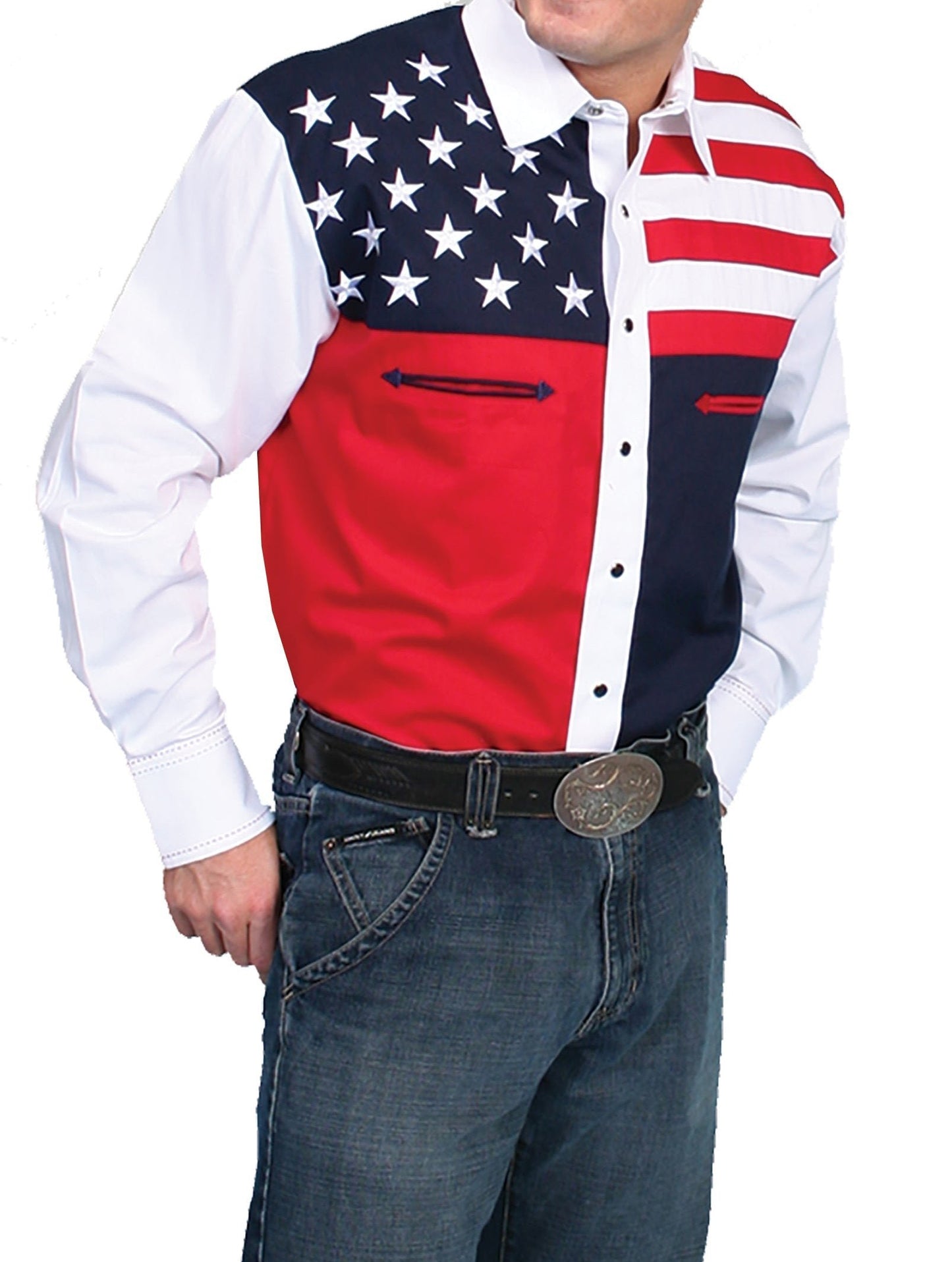 SCULLY RED/WHITE/BLUE COLOR BLOCK SHIRT