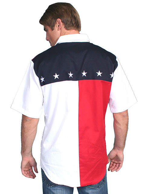 SCULLY- Men's Short Sleeve Patriotic Long Sleeve Color Panel Button Down