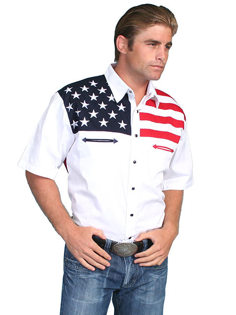 SCULLY- Men's Short Sleeve Patriotic Long Sleeve Color Panel Button Down