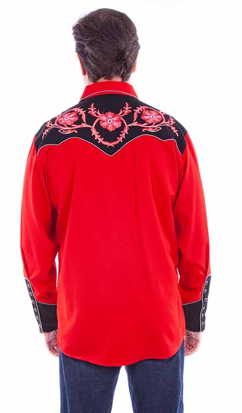 SCULLY POPPY FLOWER EMBROIDERY SHIRT- Red, Black and White