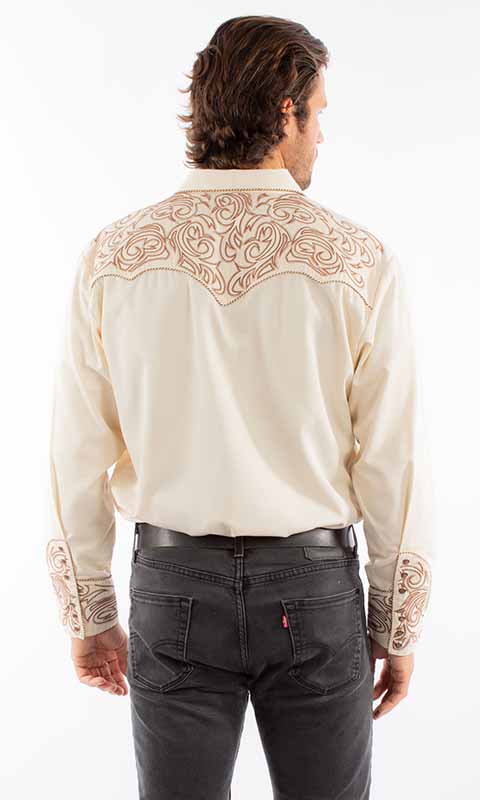 SCULLY ELEGANT TOOLED EMBROIDERY SHIRT - Creme and Copper CANDY CANE PIPING