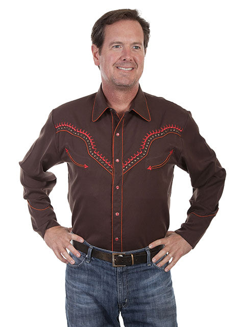 SCULLY THUNDERBIRD EMBROIDERY SHIRT- Chocolate Brown