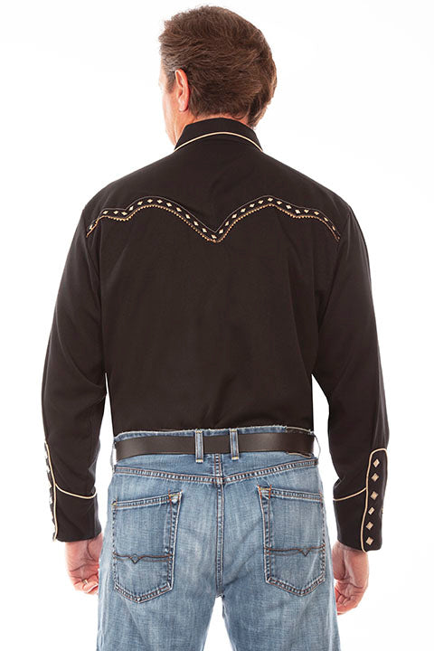 SCULLY EMBROIDERY SHIRT SILVER COLLAR TIPS- Black & Collar tips