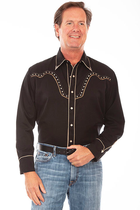 SCULLY EMBROIDERY SHIRT SILVER COLLAR TIPS- Black & Collar tips