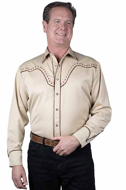 SCULLY EMBROIDERY SHIRT SILVER COLLAR TIPS- Creme & Collar tips