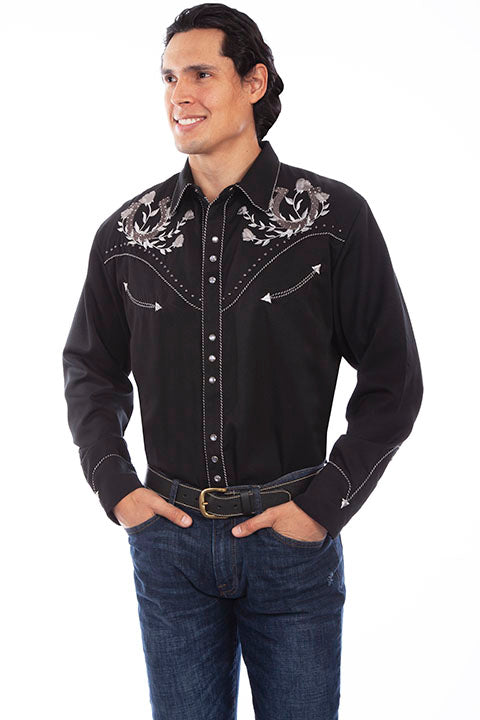 SCULLY HORSESHOE SILVER EMBROIDERY SHIRT - Black and Silver