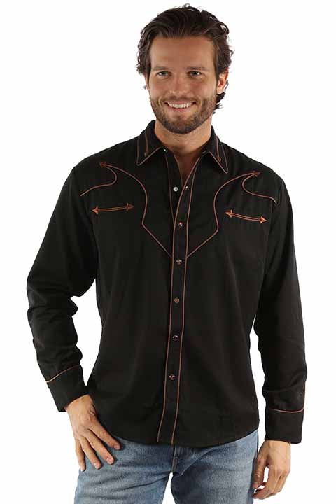 SCULLY ARROW YOKE EMBROIDERY SHIRT - Black and Brown