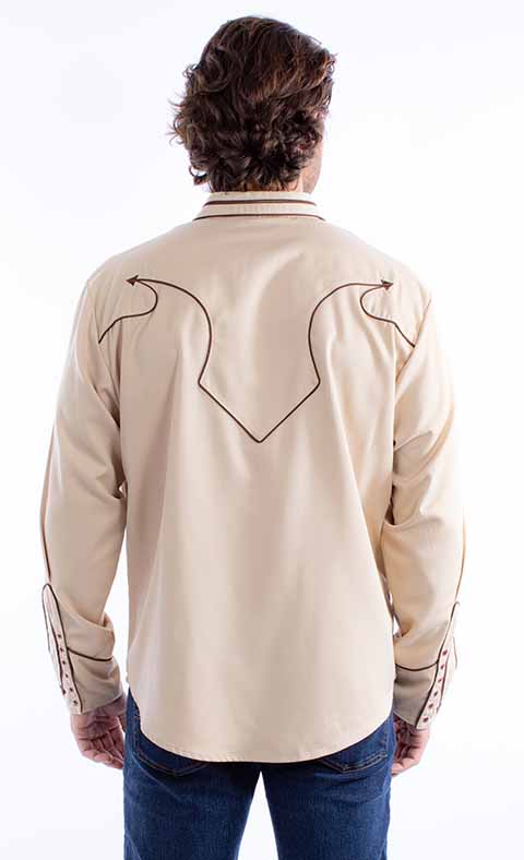 SCULLY ARROW YOKE EMBROIDERY SHIRT - Cream and Brown