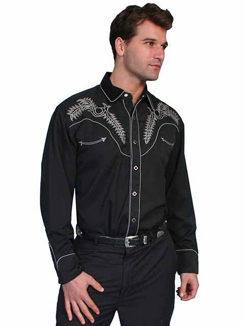 SCULLY SILVER FEATHERS EMBROIDERY SHIRT - Black and Silver