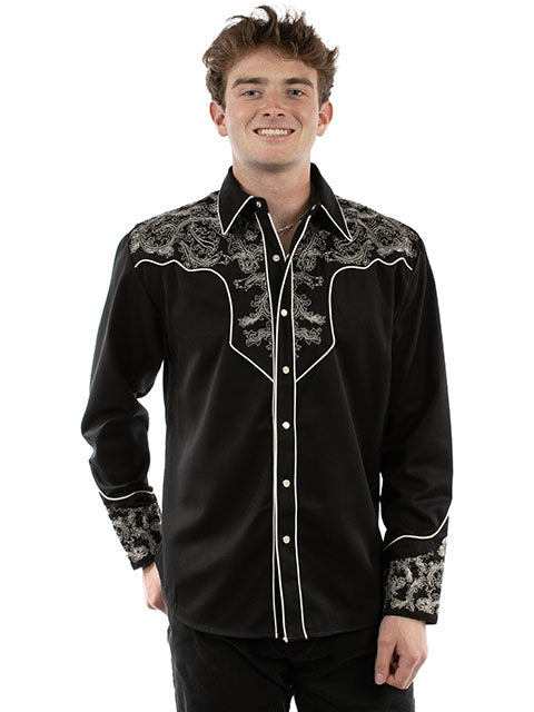 SCULLY SILVER FERN EMBROIDERY SHIRT- Black