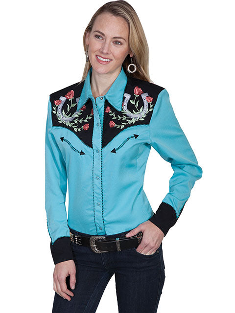 SCULLY- Women's Turquoise and Horseshoe Button Down