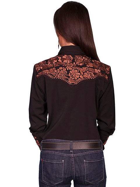 SCULLY- Women's Black and Copper Scroll Button Down