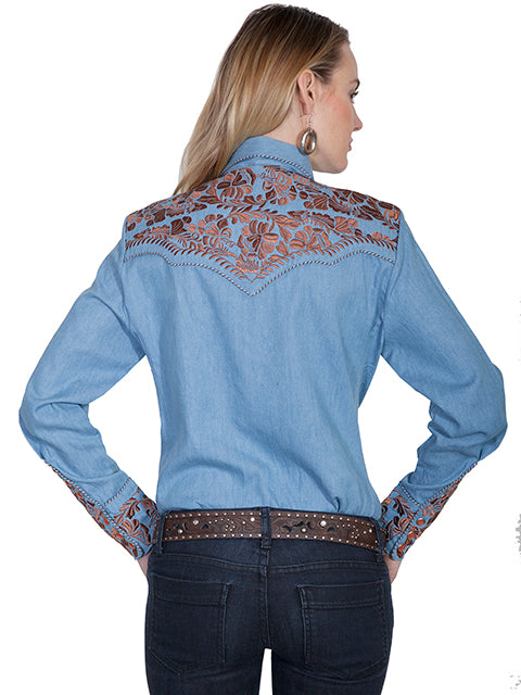 SCULLY- Women's Denim and Copper Scroll Button Down