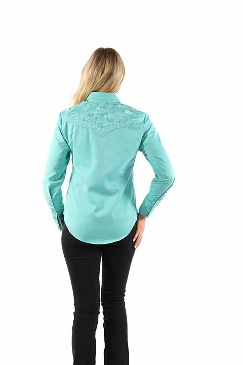 SCULLY- Women's Teal on Teal Scroll Button Down
