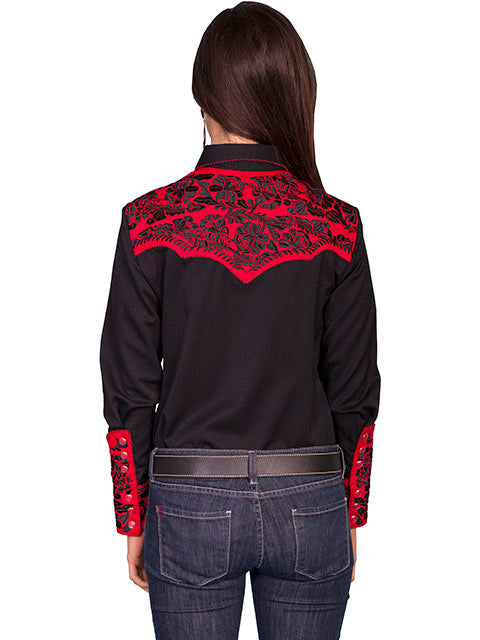 SCULLY- Women's Black and Royal Red Scroll Button Down