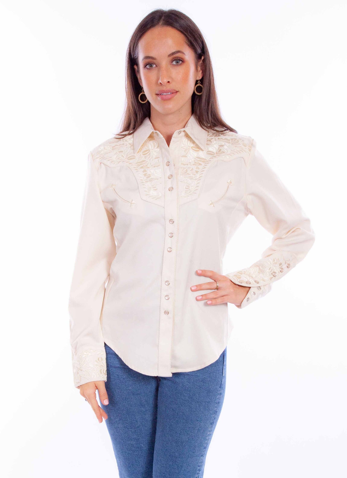 SCULLY FLORAL TOOLED EMB. BLOUSE - Ivory