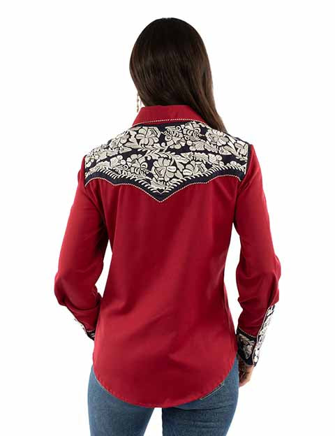 SCULLY- Women's Deep Red White and Blue Scroll Button Down