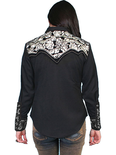 SCULLY- Women's Black with Silver Scroll Button Down