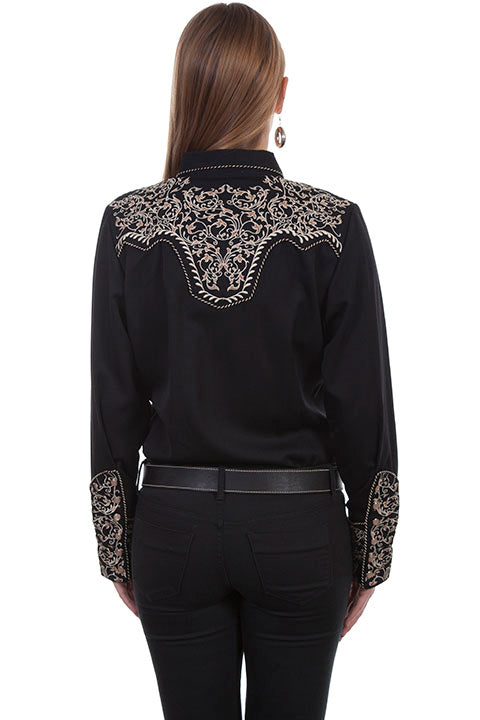 SCULLY- Women's Black and Two-Toned White Scroll Button Down