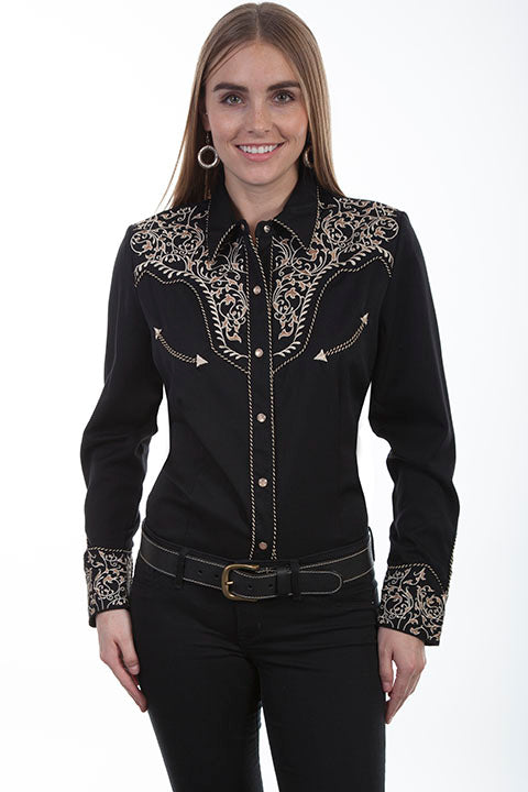 SCULLY- Women's Black and Two-Toned White Scroll Button Down