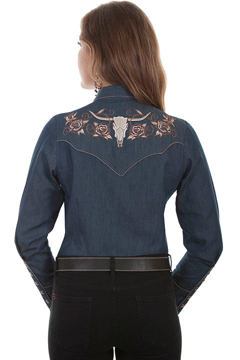 SCULLY- Women's Denim and Chocolate Roses Button Down