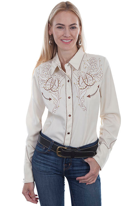 SCULLY- Women's Creme and Horse Shoes Button Down