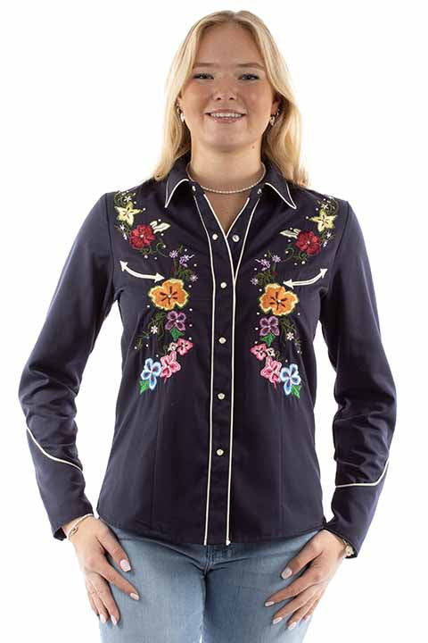 SCULLY- Women's Black Flower Garden Button Down