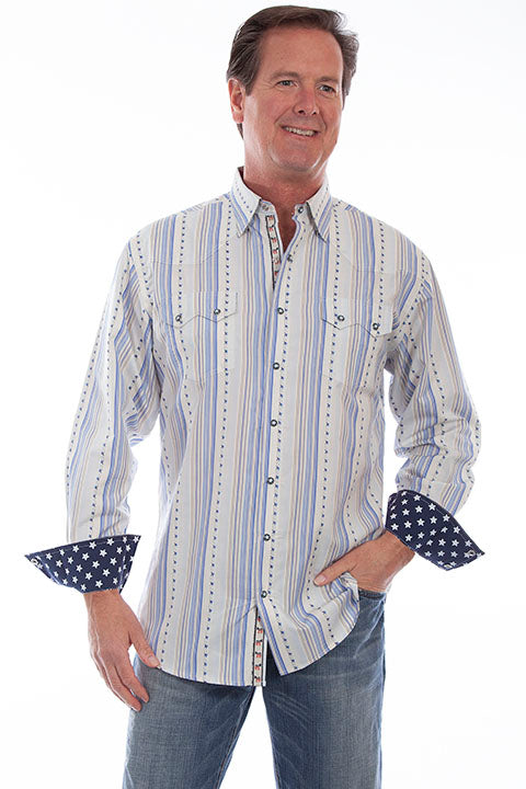 SCULLY- Men's Patriotic Striped Button Down with Star Cuffs