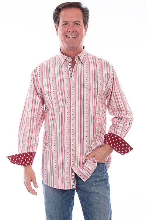 SCULLY- Men's Patriotic Striped Button Down with Star Cuffs