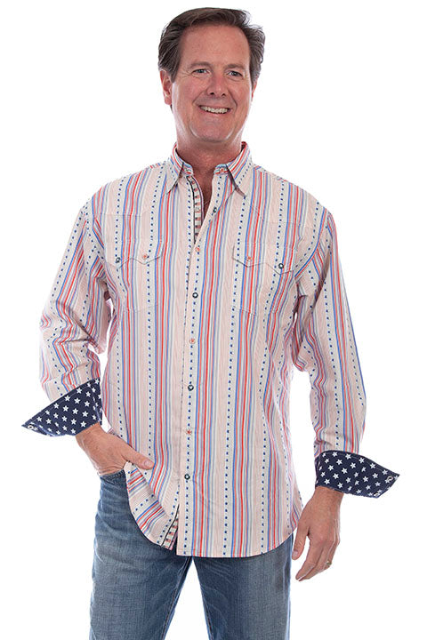 SCULLY- Men's Patriotic Striped Button Down with Star Cuffs