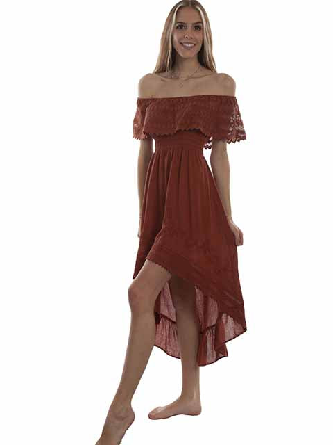 SCULLY- Women's High-Low Off-the-shoulder Date Night Dress