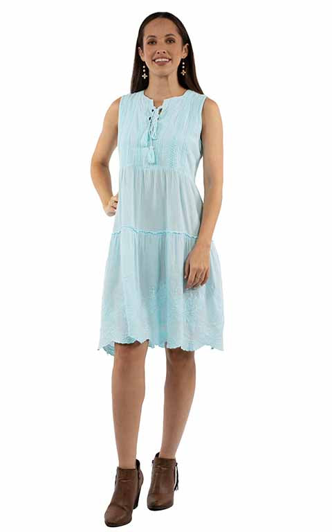 SCULLY-Womens Sleeveless Scallop Hem Dress