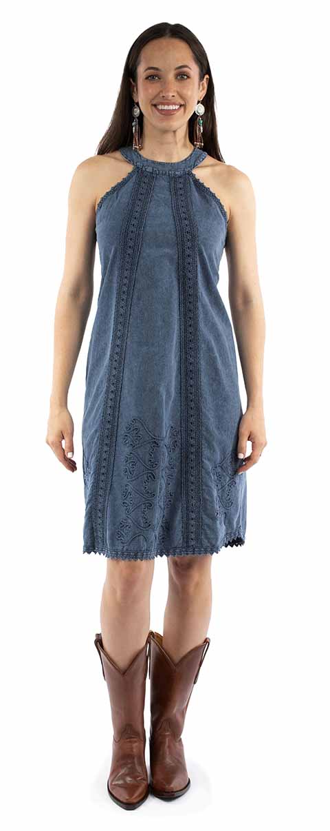 SCULLY-Womens Halter Neck Straight Cut Cantina Dress