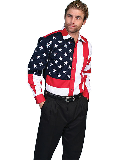 SCULLY- Men's Patriotic Long Sleeve Button Down