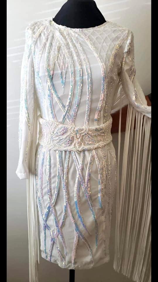 Fringe White Sequin Dress (Holographic Sequins)