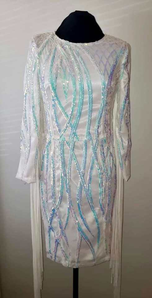 Fringe White Sequin Dress (Holographic Sequins)