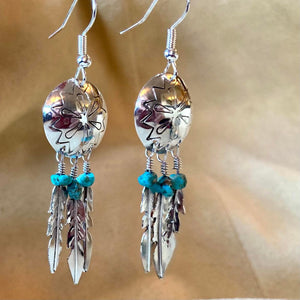 Dream Catcher Turquoise and Silver Earrings
