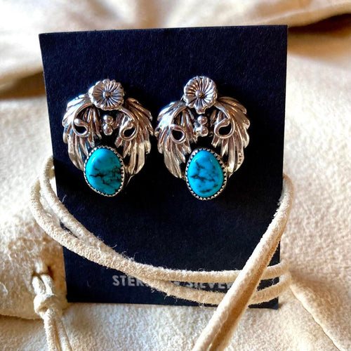 Flowers and Vines: Silver and Turquoise Earrings